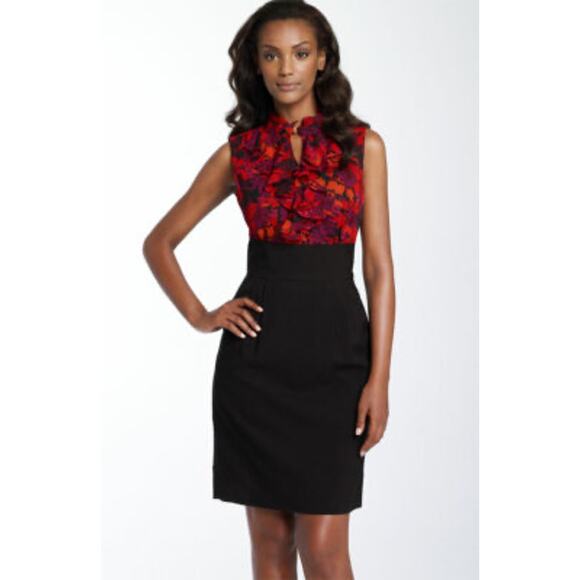 Shoshanna Size 12 Purple and Red Floral Silk Blend Cocktail Dress with Pockets - Picture 1 of 7